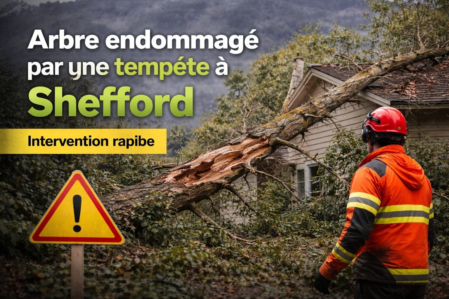 Arbre endommagé par une tempête à Shefford tombé sur une maison avec intervention d’urgence